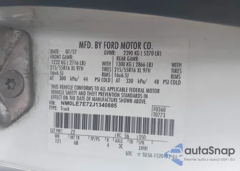 2018 Ford Transit Connect Xl from USA, damaged, VIN NM0LE7E72J1340885